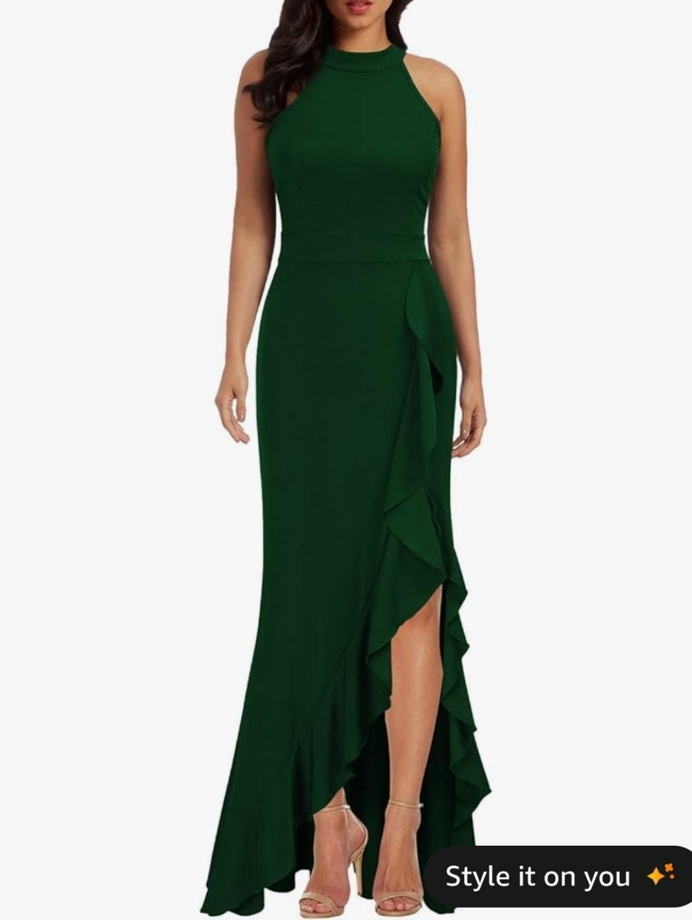 Sleeveless High-Neck Dress in Deep Green
